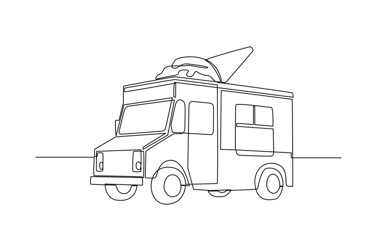 Single eine Linie Zeichnung Eis Sahne LKW. Essen LKW Konzept. kontinuierlich Linie Zeichnung Illustration. vektor