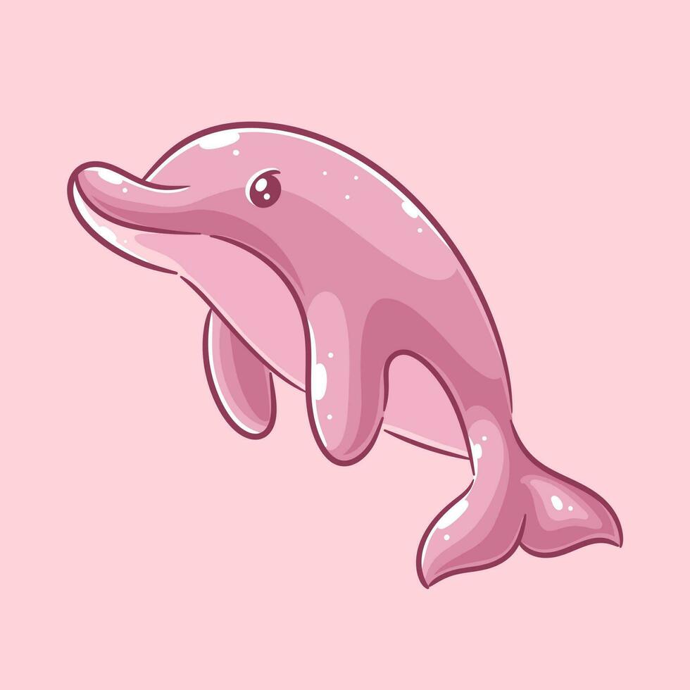 söt rosa delfin fisk tecknad serie vektor