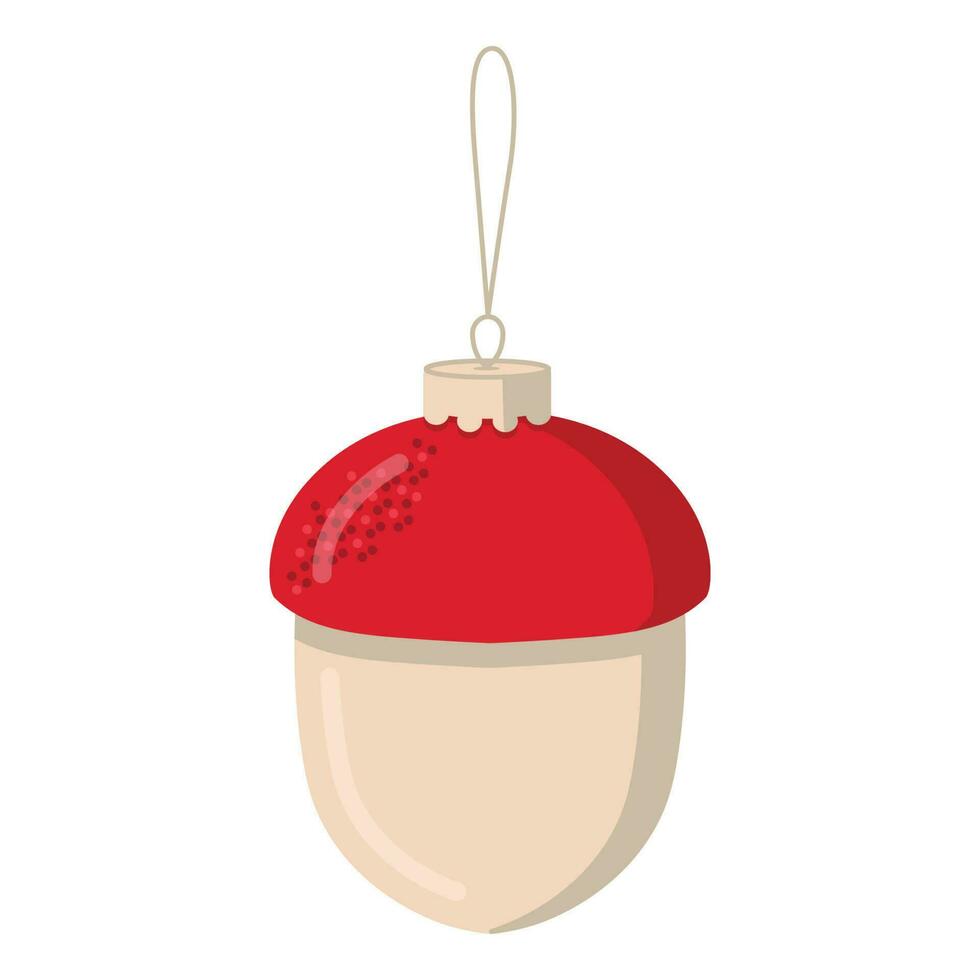 Weihnachten Spielzeug Beige Eichel mit ein rot Hut. Vektor Weihnachten Illustration.
