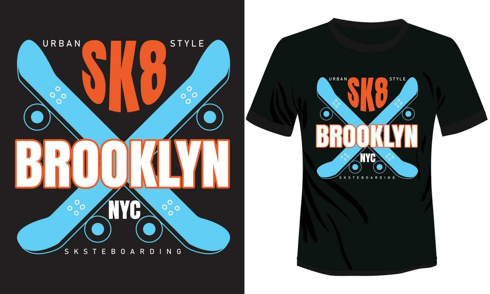 brooklyn nyc sk8 typografi t-shirt design vektor