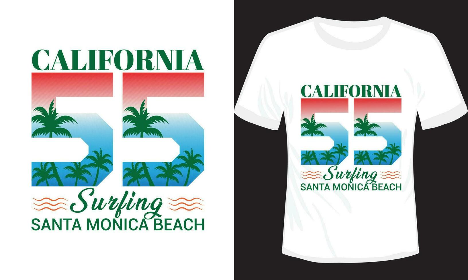 Kalifornien Surfen Santa Monica Strand Vektor Jahrgang T-Shirt Illustration Design, Kalifornien Venedig Strand Surfen T-Shirt Design