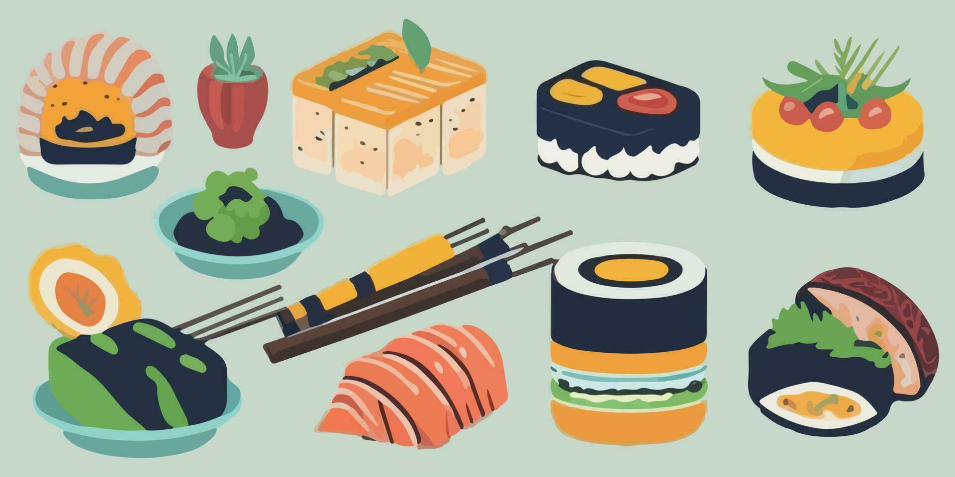 sushi drömmar, lekfull vektor illustration föra gott rullar till liv