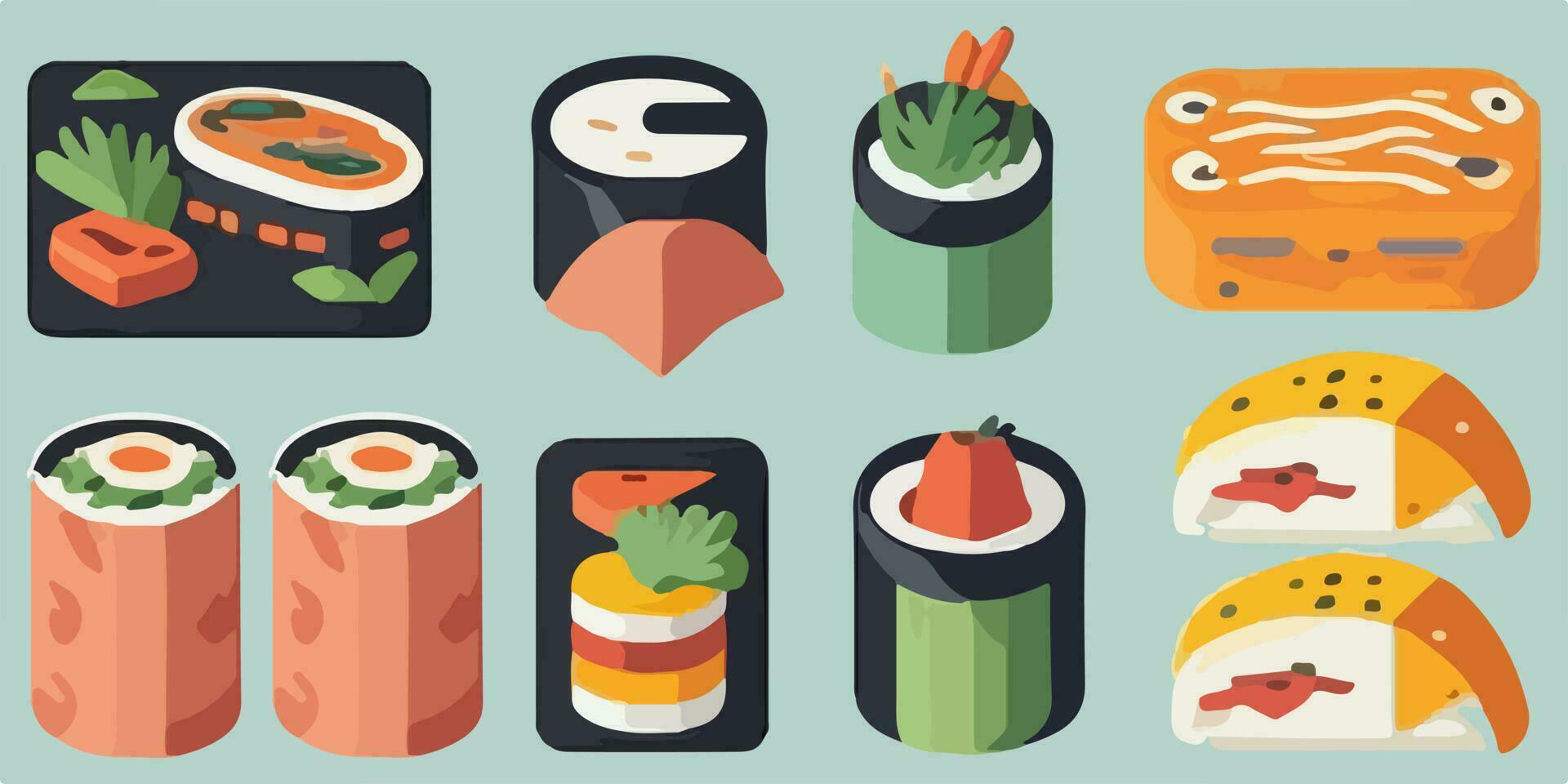 verlockend Sushi Freuden, beschwingt Vektor Illustration von ein bunt Fest