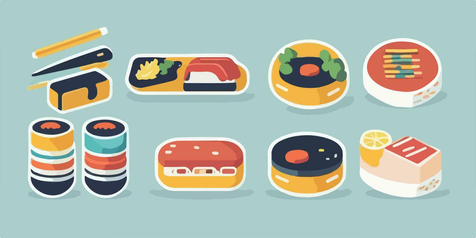 smakrik äventyr, roligt och färgrik tecknad serie vektor illustration av sushi
