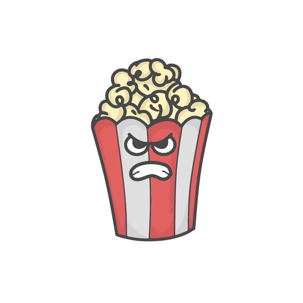 flache Karikaturvektorschablonen-Entwurfsillustration des niedlichen Popcorncharakters vektor