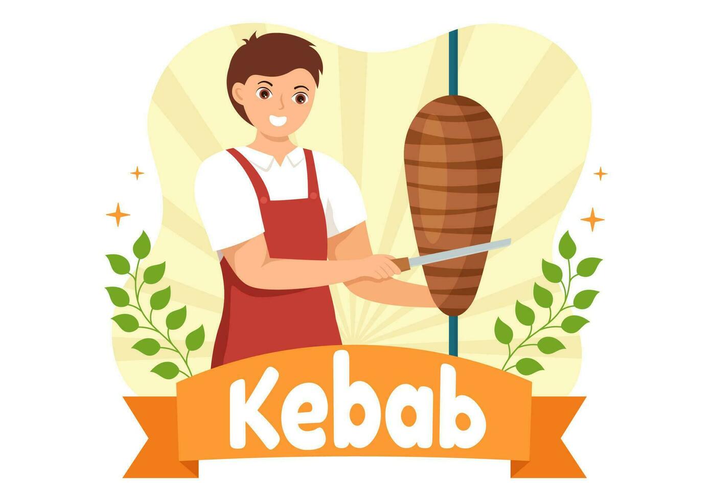 Kebab Vektor Illustration mit Füllung Hähnchen oder Rindfleisch Fleisch, Salat und Gemüse im Brot Tortilla wickeln im eben Karikatur Hand gezeichnet Vorlagen