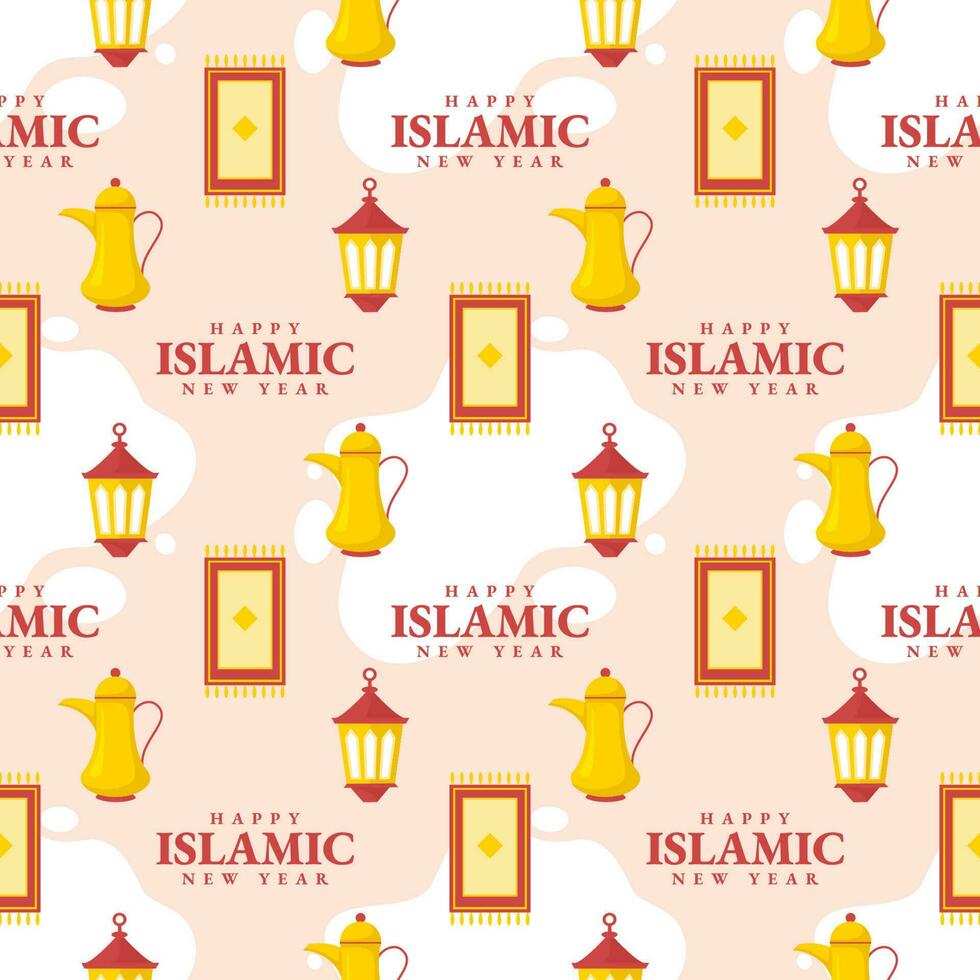 Lycklig islamic ny år sömlös mönster design platt illustration med muslims element i mall hand dragen vektor