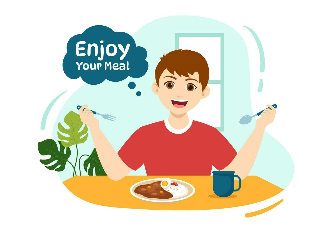 genießen Ihre Mahlzeit Vektor Illustration ein Vielfalt von köstlich Essen im Zuhause oder Restaurant im eben Karikatur Hand gezeichnet Landung Seite Hintergrund Vorlagen
