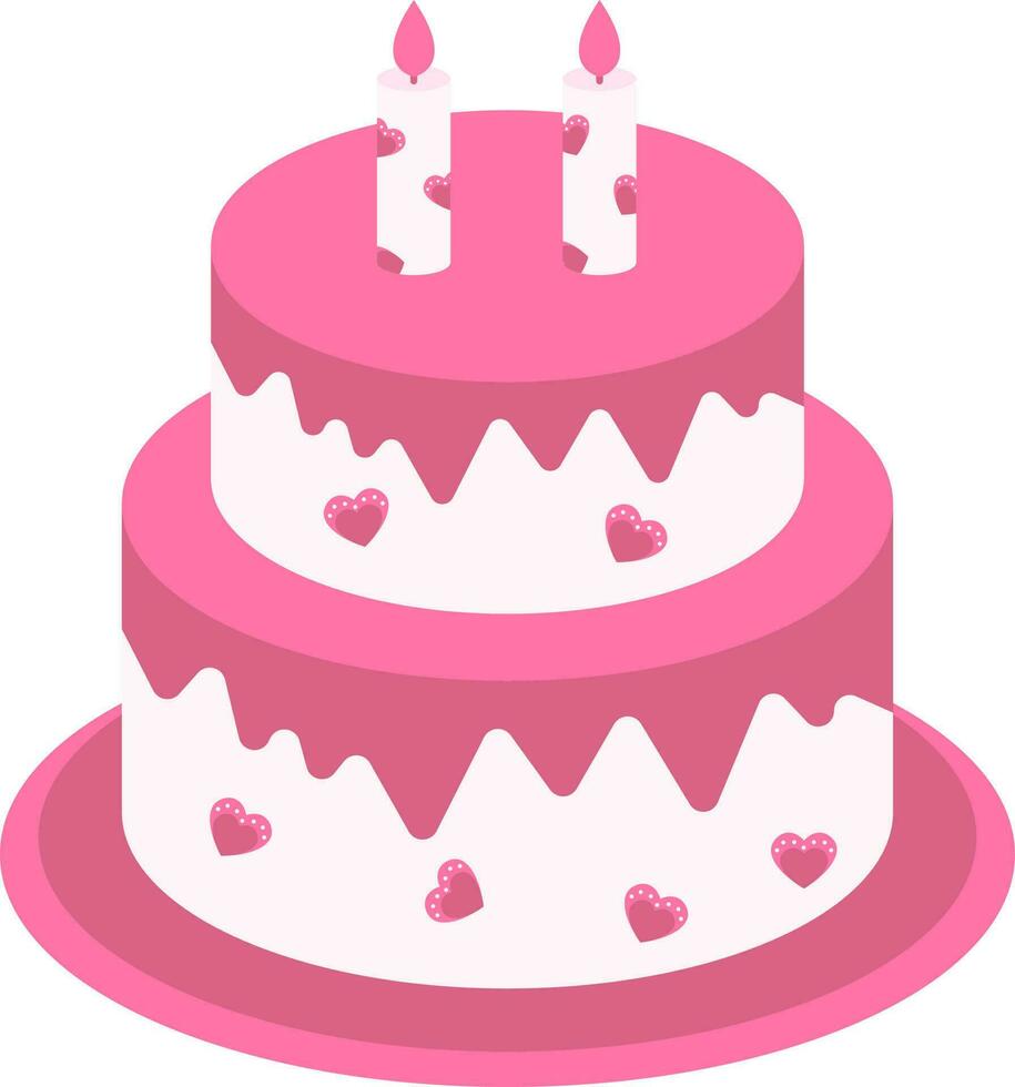 Rosa Farbe zwei Schicht Kuchen mit Kerze Symbol im eben Stil. vektor