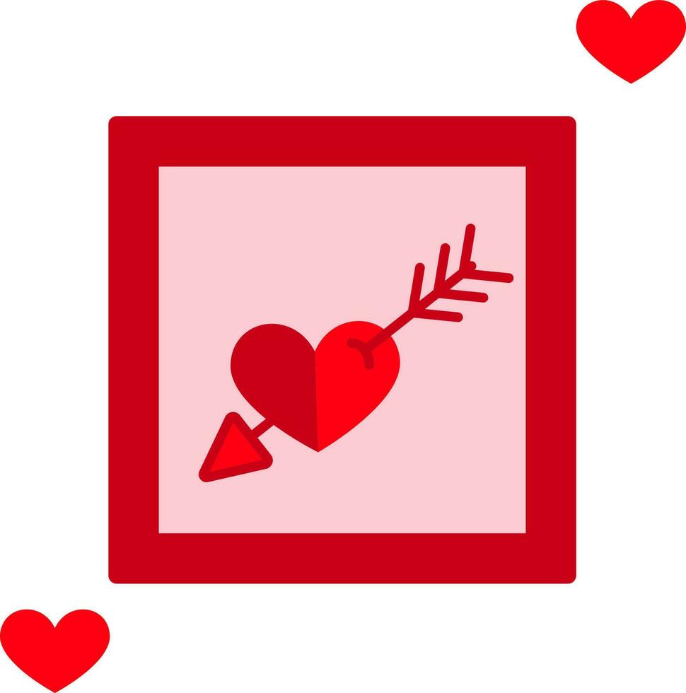 platt stil pil träffa hjärta på röd och rosa fyrkant ikon. vektor
