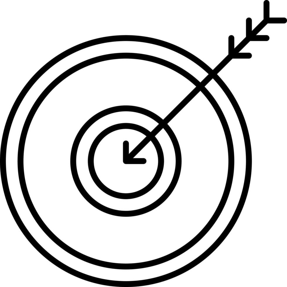 platt stil dartboard med pil ikon i svart linjär konst. vektor