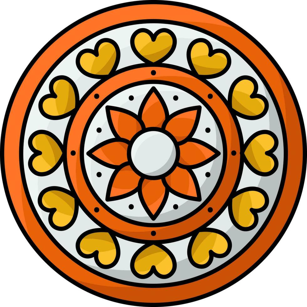 Gelb und Orange Aufkleber Mandala Symbol im eben Stil. vektor