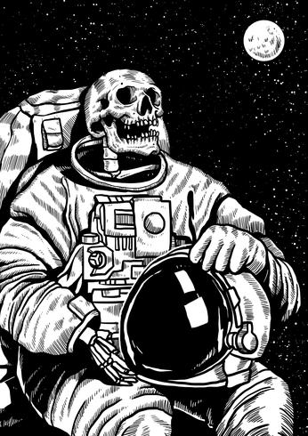 Skelettet Linocut Astronaut vektor