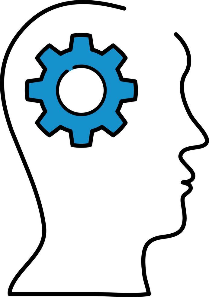 mänsklig huvud med kugghjul ikon i blå och vit Färg. vektor