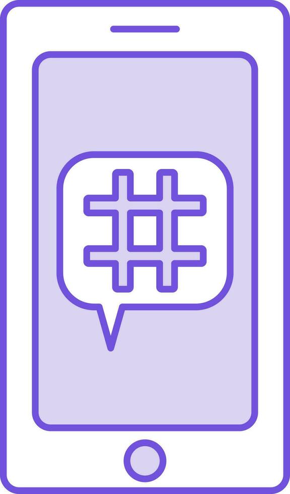hashtag med smartphone ikon i lila och vit Färg. vektor