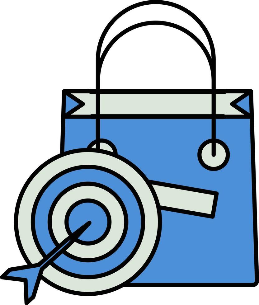 Einkaufen Tasche mit ein Dartscheibe Symbol im Blau und grau Farbe. vektor