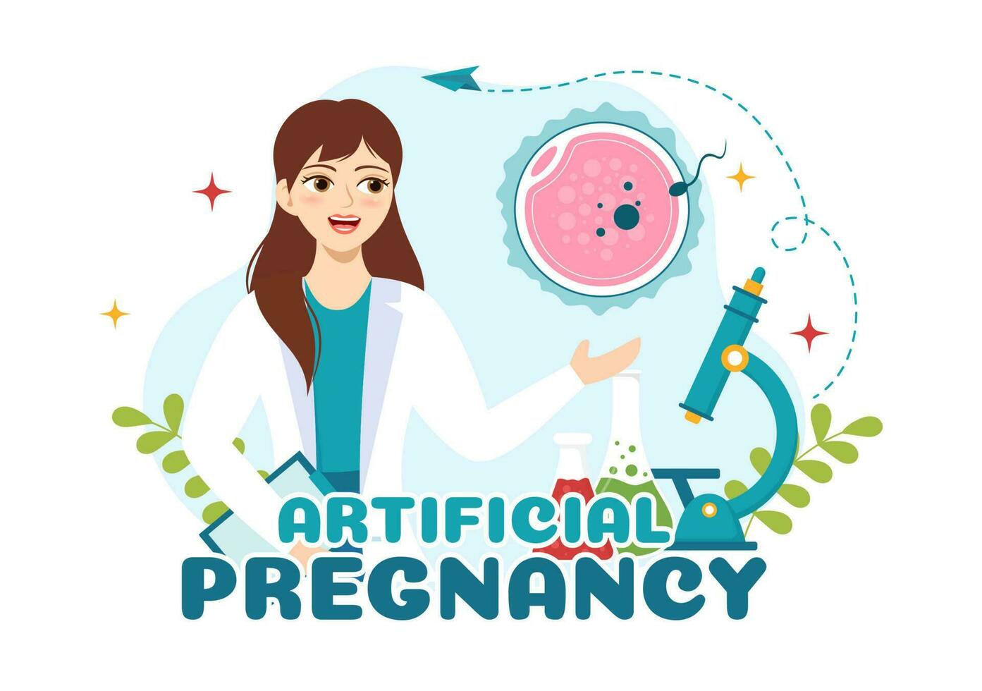artificiell graviditet vektor illustration med par efter framgångsrik embryo engraftment och reproduktologi hälsa i tecknad serie hand dragen mallar