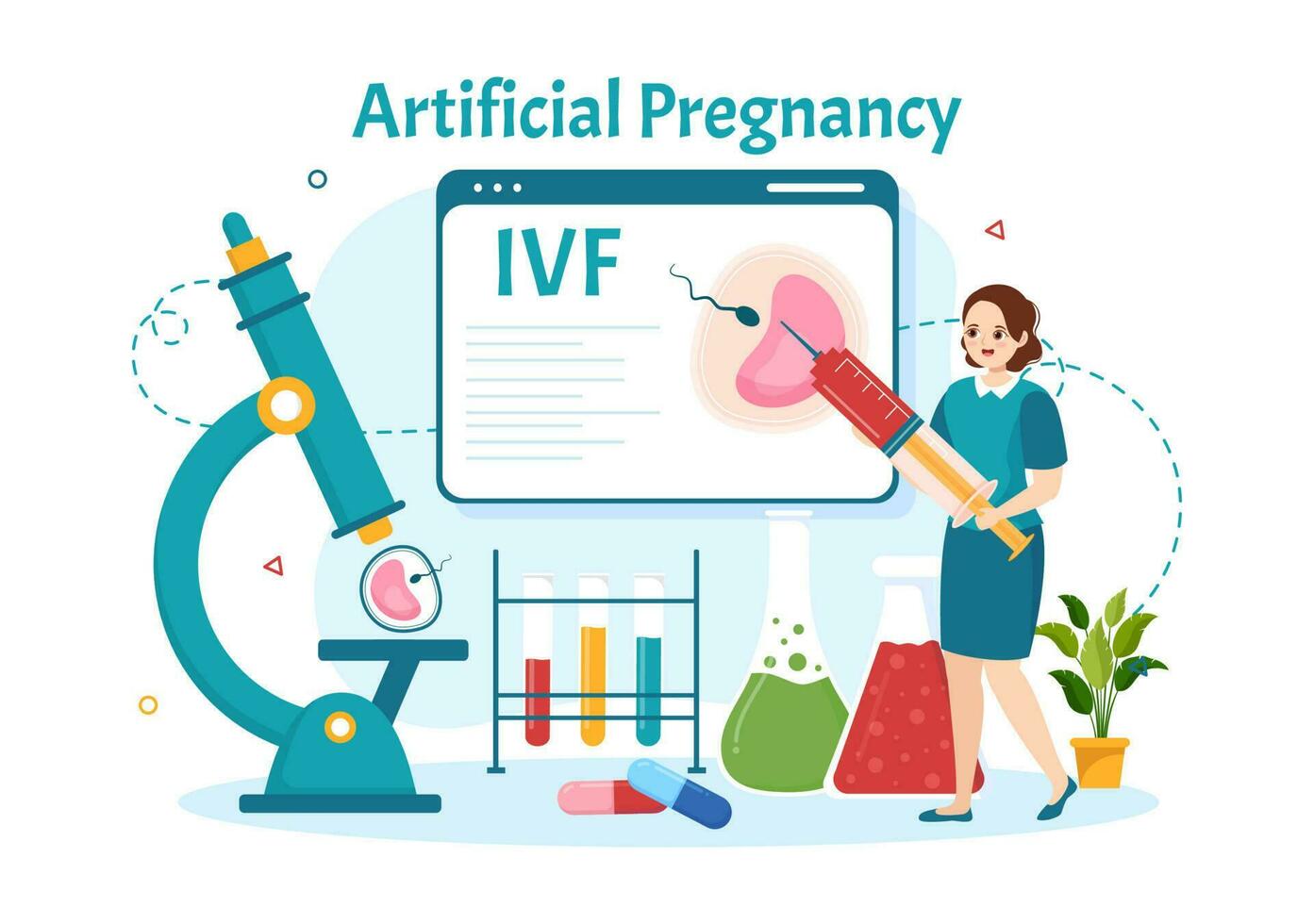 artificiell graviditet vektor illustration med par efter framgångsrik embryo engraftment och reproduktologi hälsa i tecknad serie hand dragen mallar