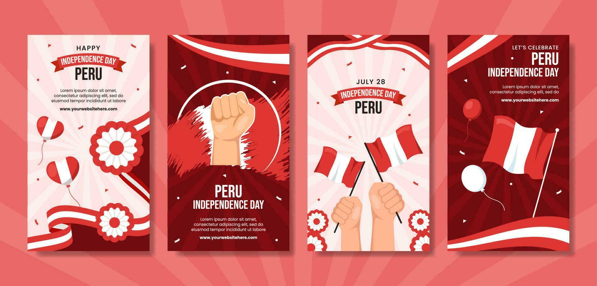 Peru Unabhängigkeit Tag Sozial Medien Geschichten Illustration Karikatur Hand gezeichnet Vorlagen Hintergrund vektor