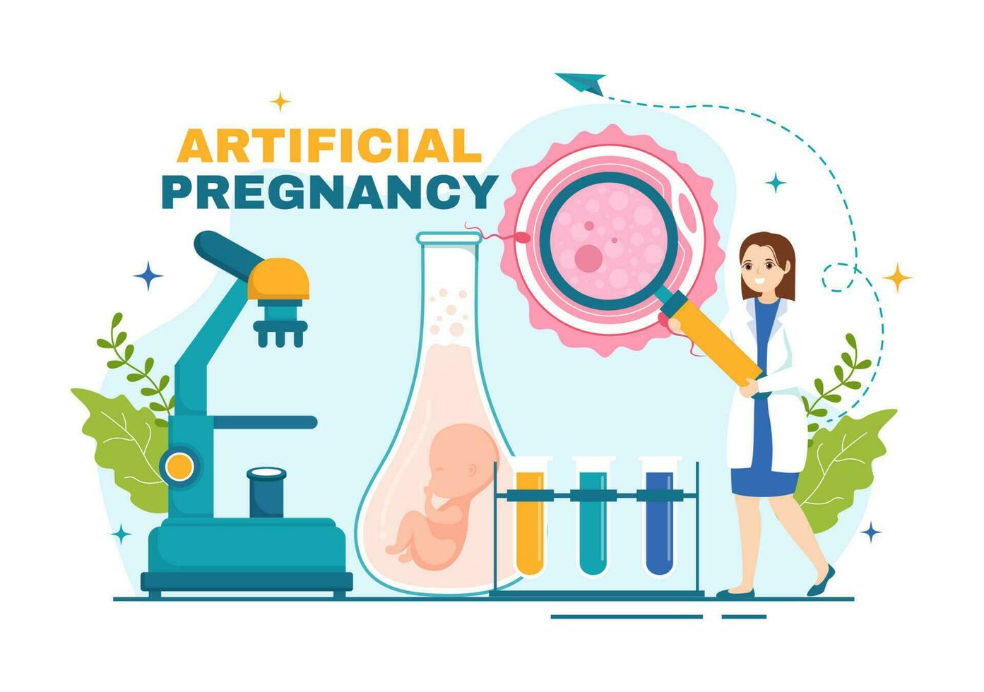 artificiell graviditet vektor illustration med par efter framgångsrik embryo engraftment och reproduktologi hälsa i tecknad serie hand dragen mallar