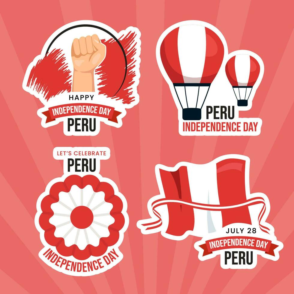 Peru Unabhängigkeit Tag Etikette Illustration eben Karikatur Hand gezeichnet Vorlagen Hintergrund vektor