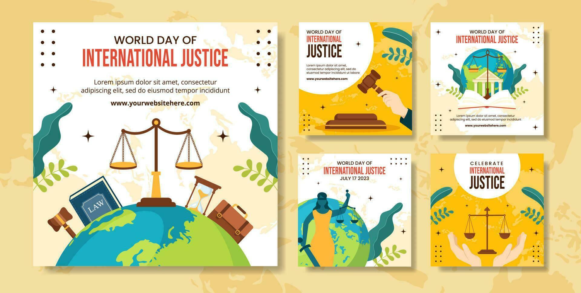 värld dag för internationell rättvisa social media posta illustration platt tecknad serie hand dragen mallar bakgrund vektor