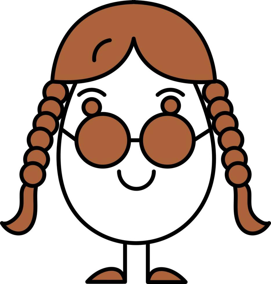 Karikatur weiblich Ei tragen Brille Symbol im braun und Weiß Farbe. vektor