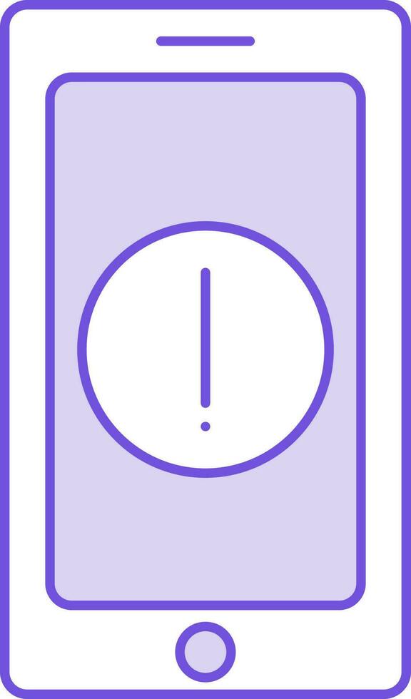 Smartphone mit Warnung Symbol im lila und Weiß Farbe. vektor
