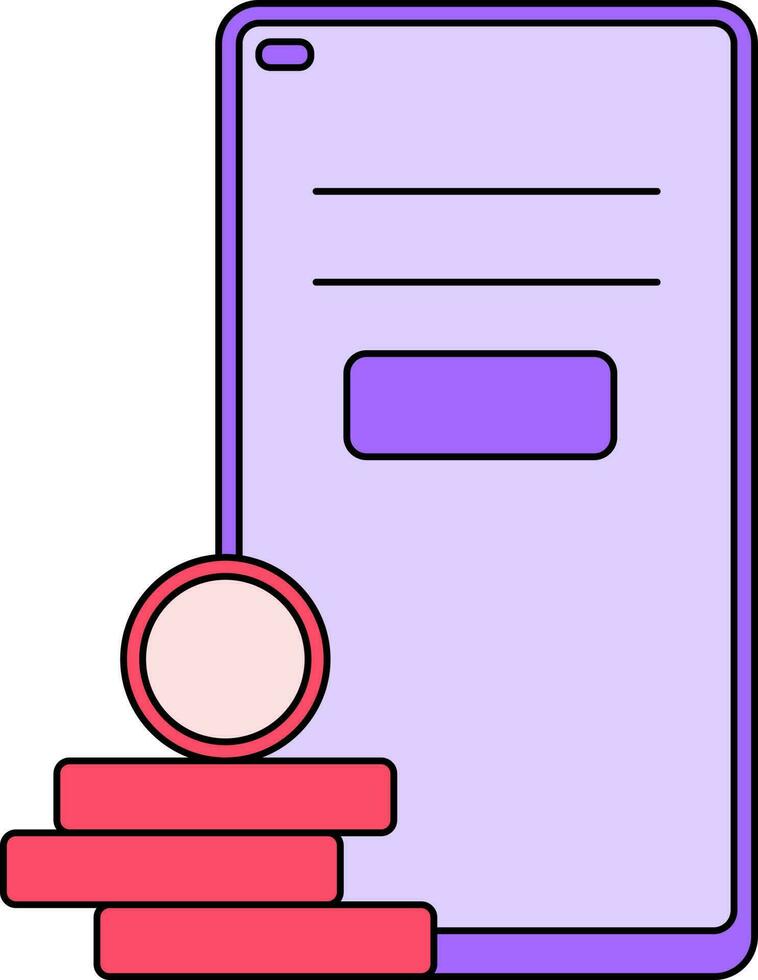 lila och röd Färg smartphone med mynt ikon. vektor