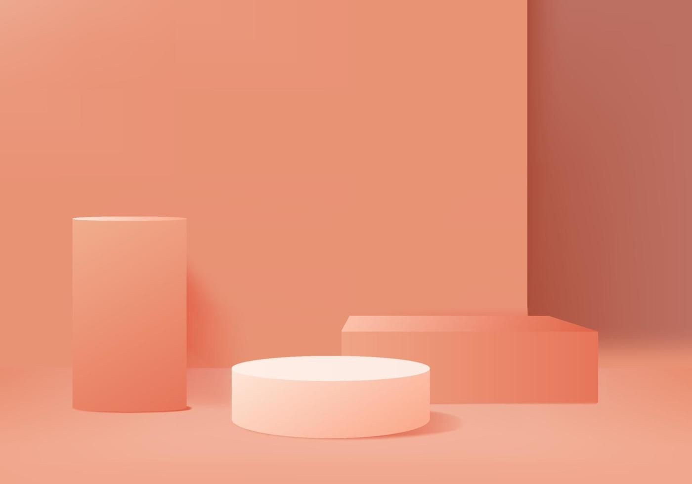 3D bakgrunds produktvisning podium scen med geometrisk plattform bakgrund vektor 3D-rendering med podium stativ för att visa kosmetiska produkter scen showcase på piedestal orange studio