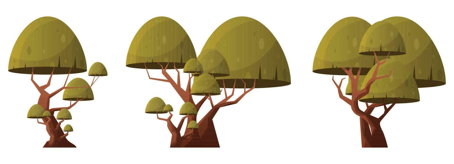 färgrik tecknad serie träd samling isolerat på vit. skog träd vektor illustration