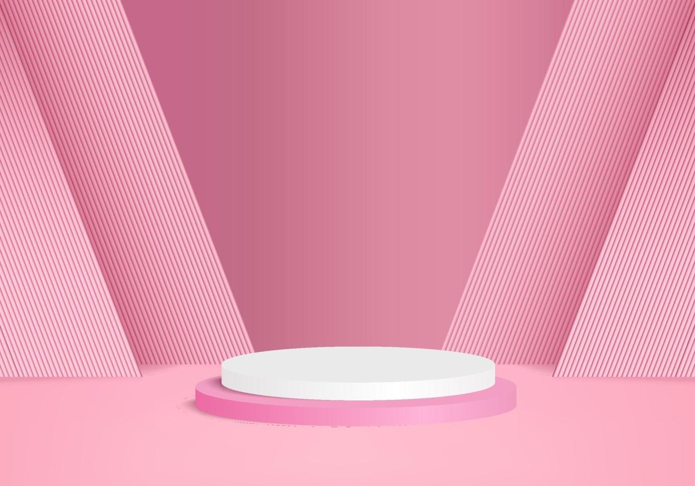 3D-Anzeige Produkt abstrakte minimale Szene mit geometrischen Podium Plattform Zylinder Hintergrund Vektor 3D-Rendering mit Podium stehen für kosmetische Produkte Bühne Schaufenster auf Sockel 3d rosa Studio