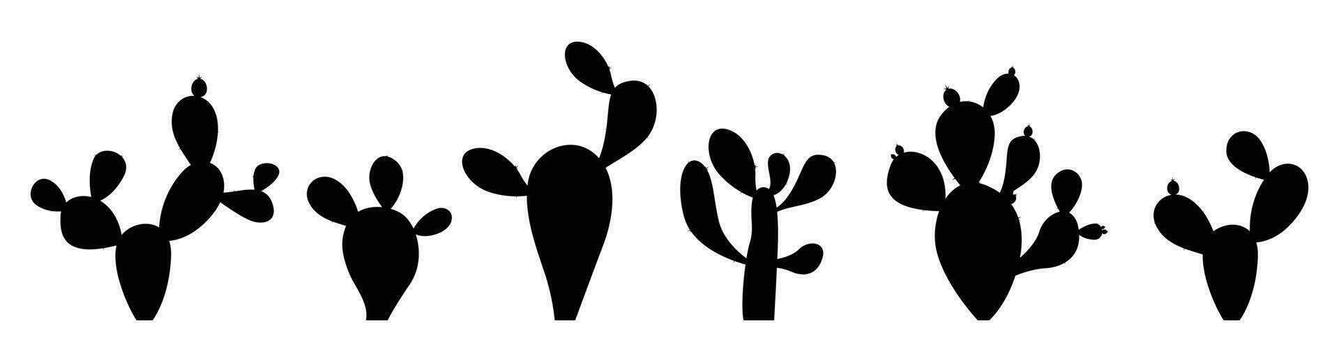 silhuett tecknad serie öken- kaktus växter isolerat på vit vektor