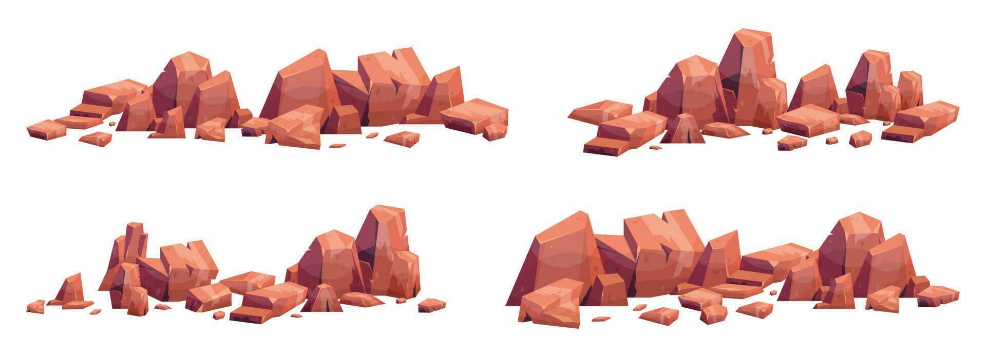 tecknad serie stenar samling isolerat på vit. bitar av berg sten och öken- stenar vektor illustration