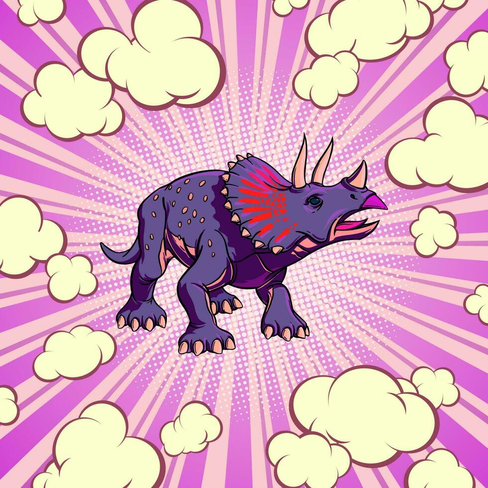 Pop Kunst Konzept mit Triceratops zum drucken und Design. Vektor Illustration.
