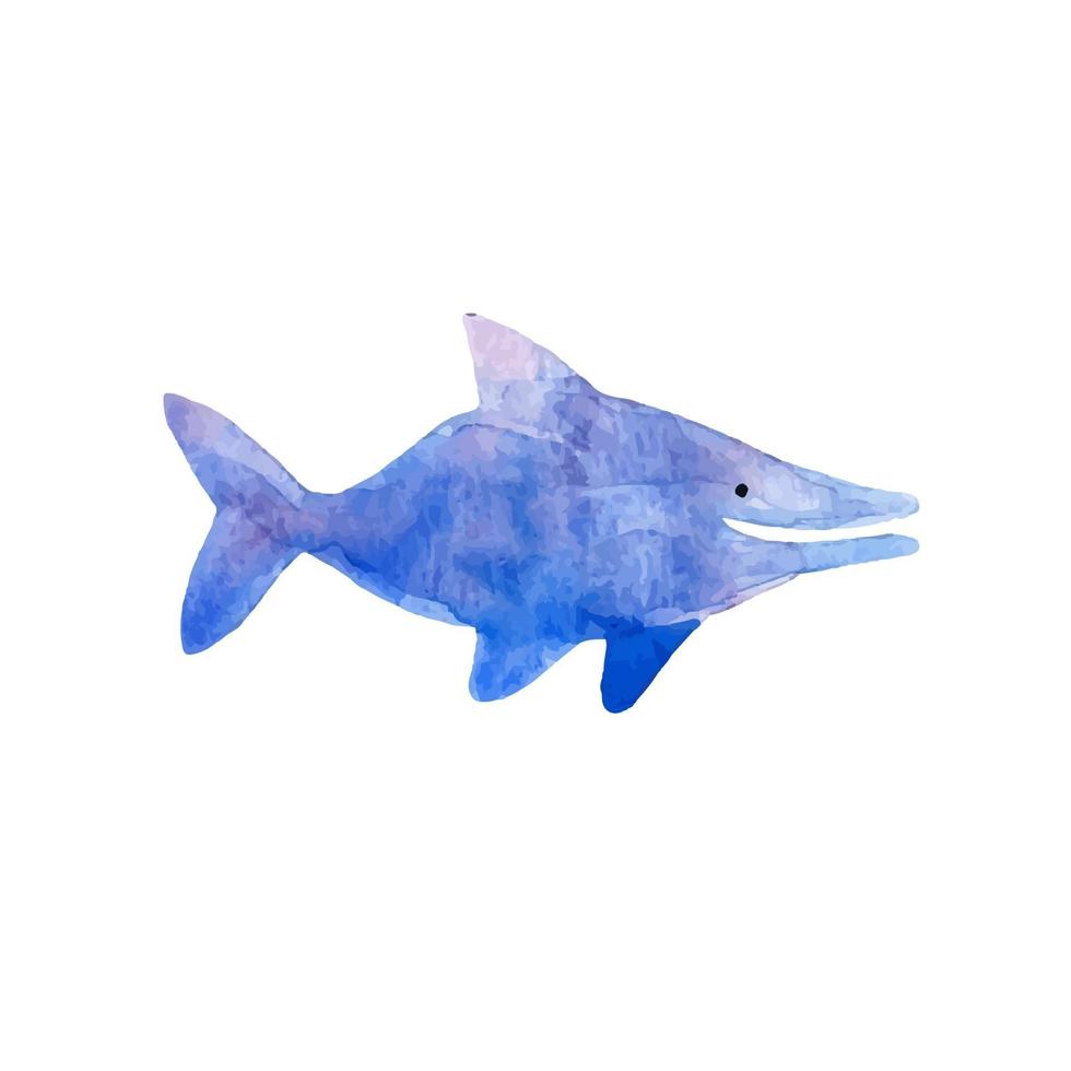 blaues Delphinaquarellillustration Meerestier Tier vektor