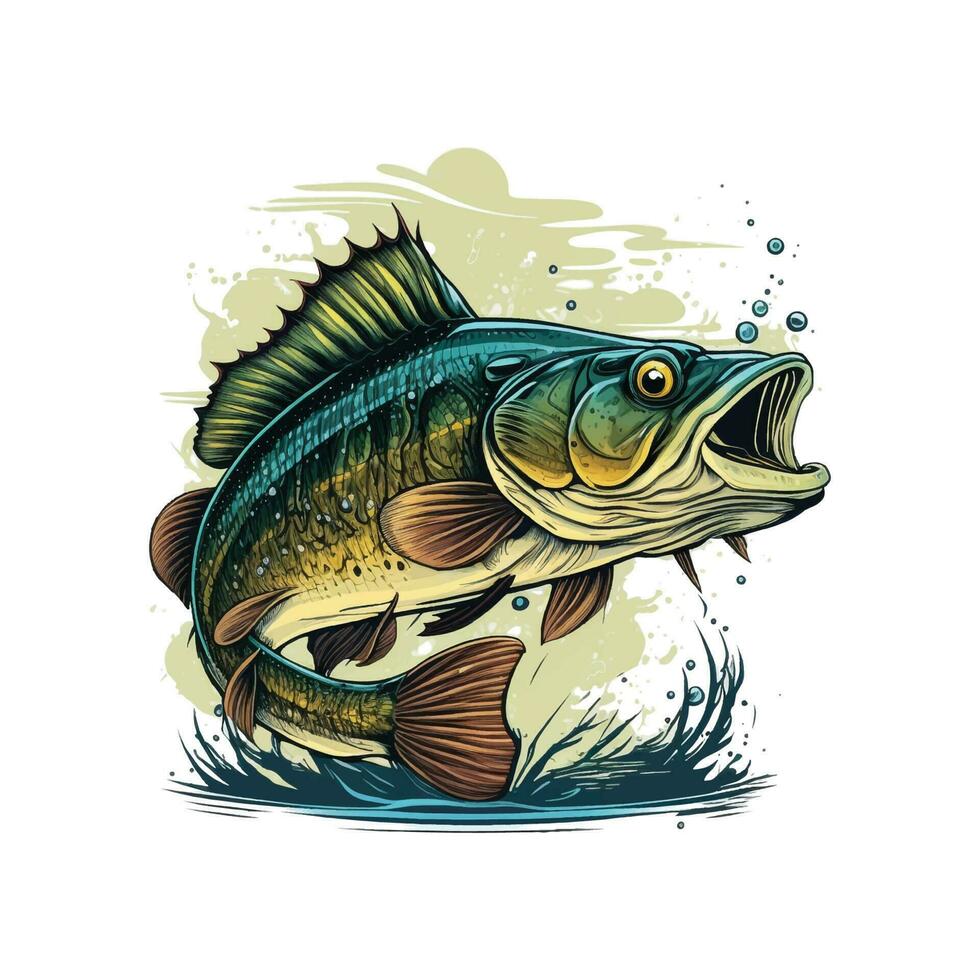 groß Bass Fisch Vektor Karikatur zum T-Shirt, groß Bass Fisch T-Shirt Design