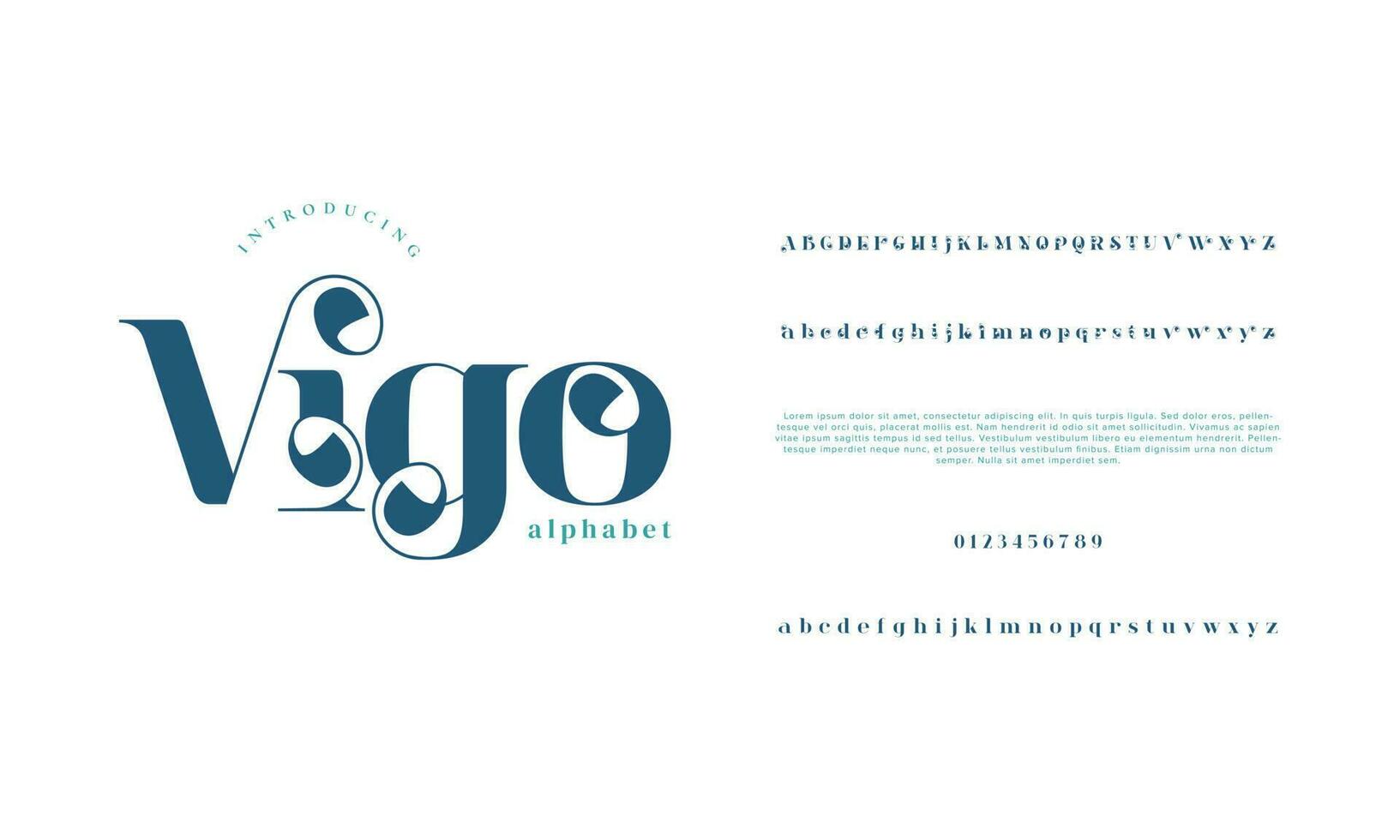 einfach Vigo abstrakt Mode Hochzeit Logo Schriftart Alphabet. minimal modern städtisch Schriftarten zum Logo, Marke usw. Typografie Schrift Großbuchstaben Kleinbuchstaben und Nummer. Vektor Illustration