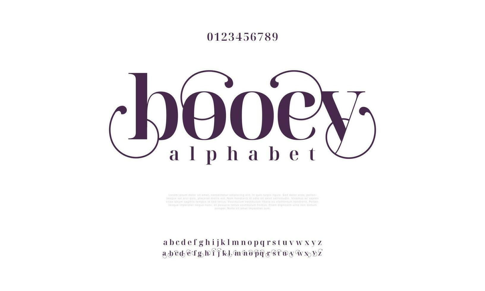 boocy elegant Alphabet Briefe Schriftart und Nummer. klassisch Beschriftung minimal Mode Entwürfe. Typografie modern serif Schriftarten dekorativ Jahrgang Design Konzept. Vektor Illustration