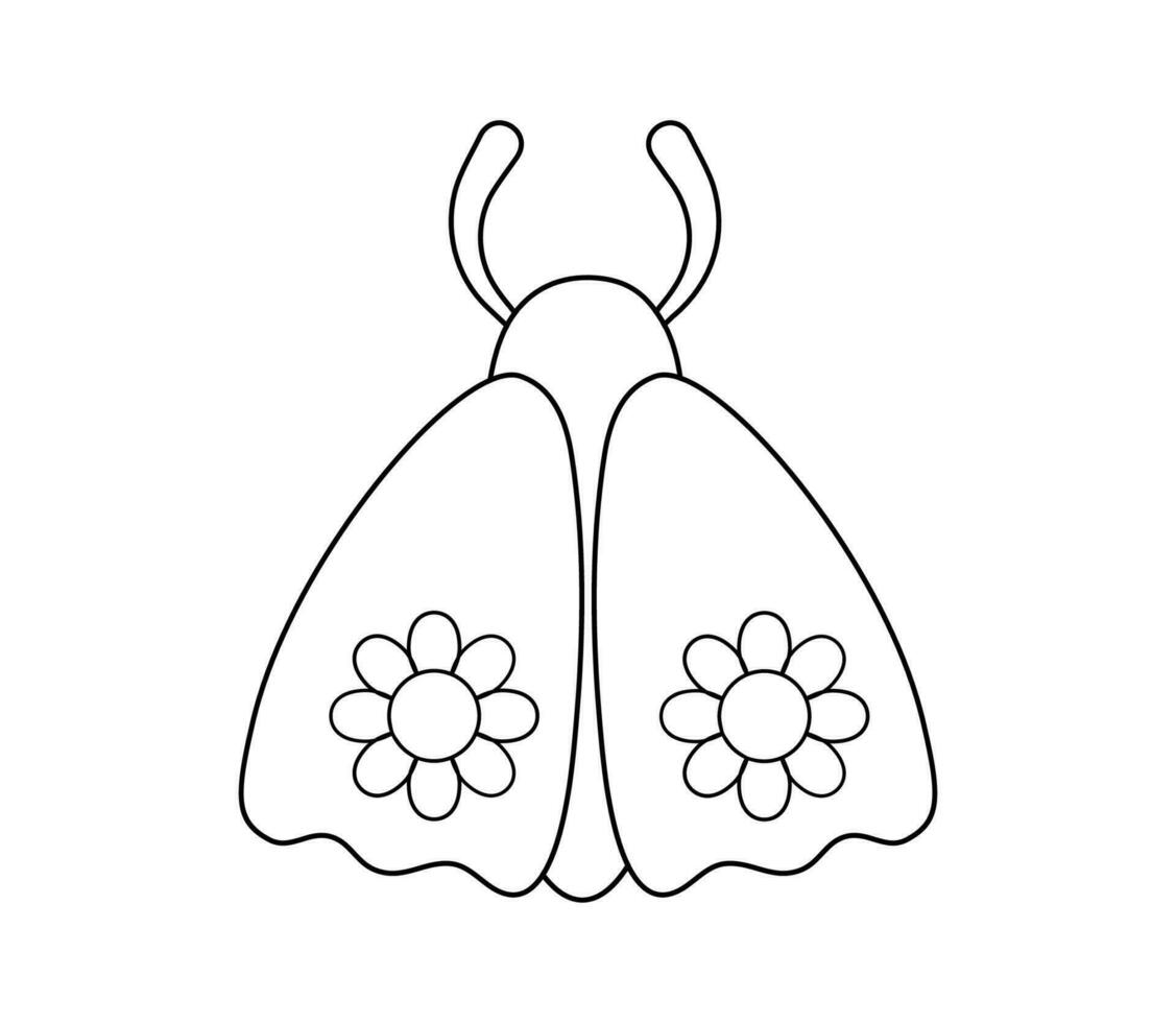 natt söt fjäril med blommor isolerat på vit . hand dragen himmelsk översikt klotter fjäril för färg bok. vektor