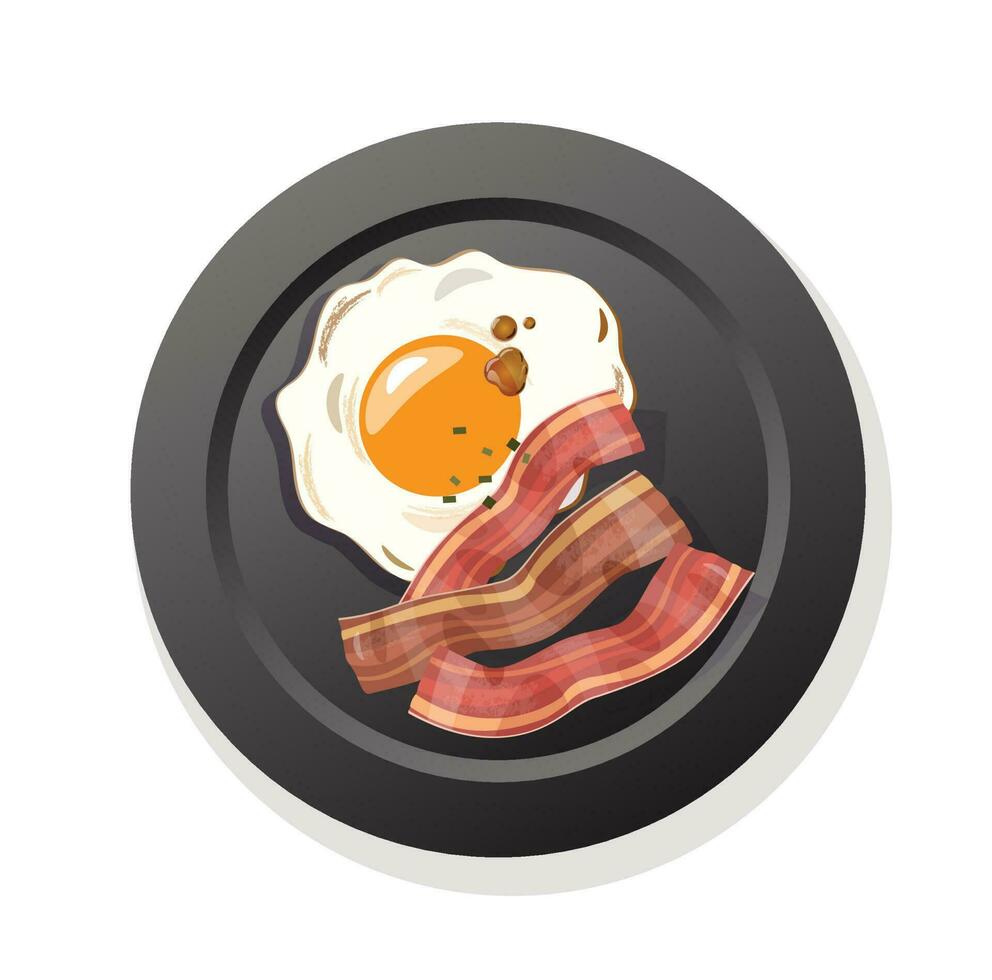 friterad ägg på en tallrik. morgon- frukost vektor illustration