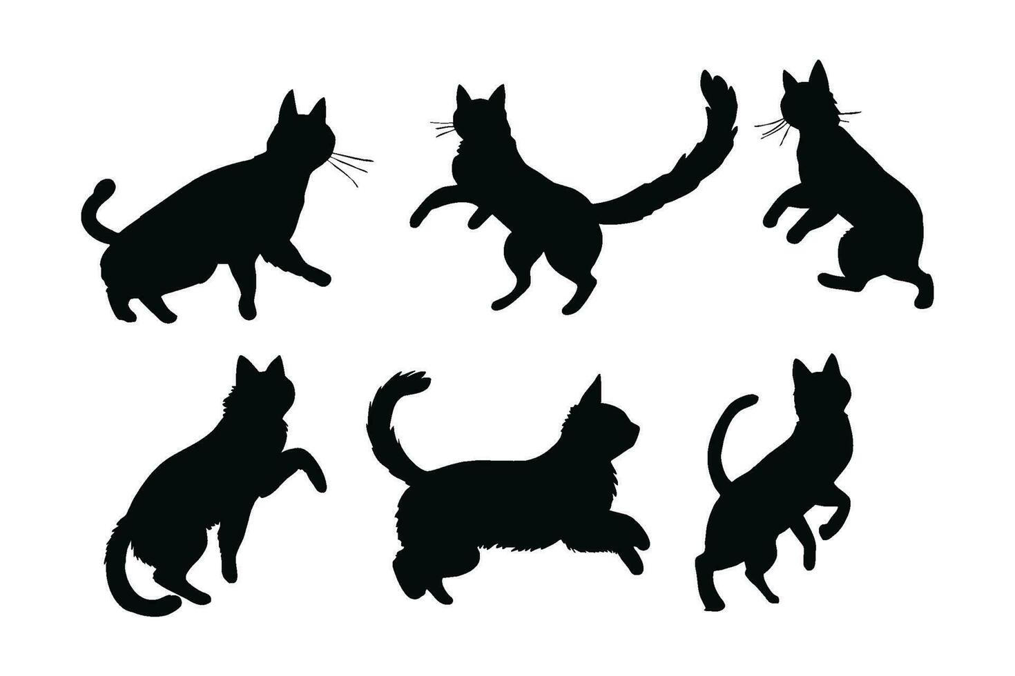 süß Katze Springen Silhouette bündeln Design. süß Zuhause Katze Vektor Design auf ein Weiß Hintergrund. Katze Stehen im anders Positionen Silhouette Sammlung. katzenartig Springen Silhouette einstellen Vektor.