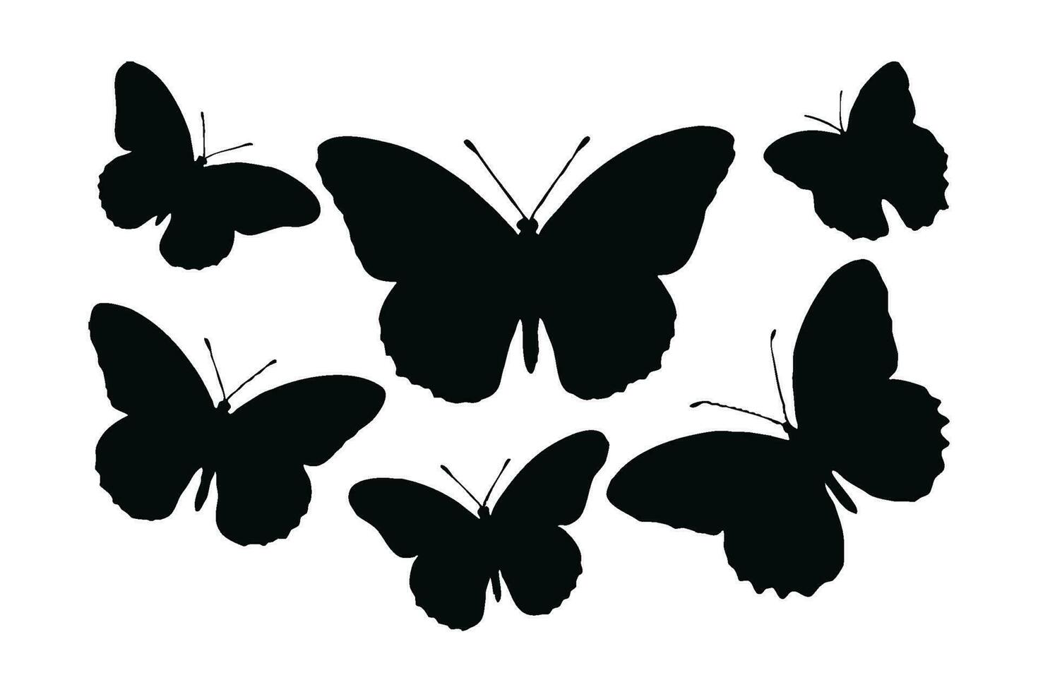 fjäril och fjäril svart och vit silhuett vektor bunt. vild fjärilar flygande silhuett uppsättning design. monark stående och Sammanträde. fjärilar silhuett vektor samling på en vit bakgrund