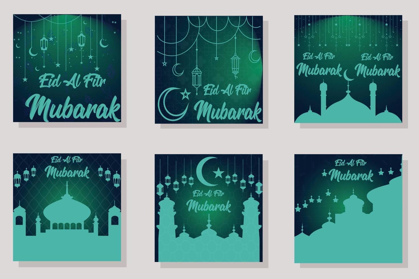 glad eid mubarak hälsning bakgrundsdesign sex samling vektor