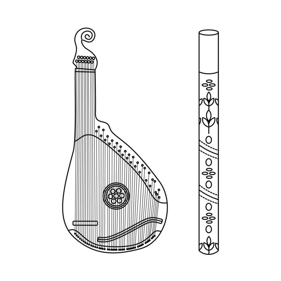 Musical Instrumente. Rohre mit ein Ornament. Pandora. ukrainisch Symbole. vektor