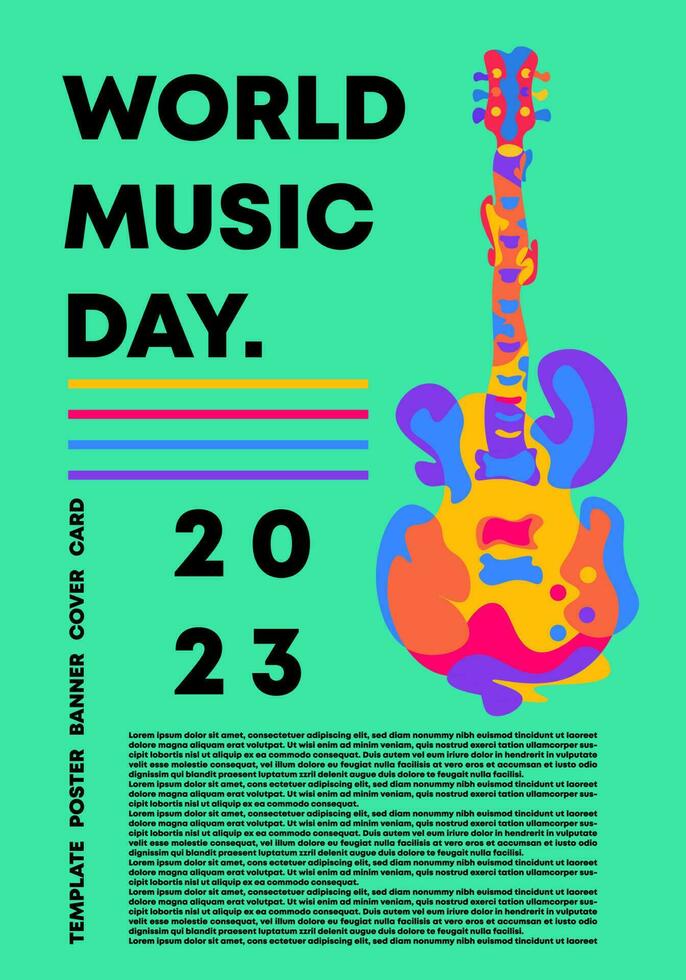 värld musik dag affisch med gitarr illustration och grön bakgrund. redigerbar. mall design för social media, baner, kort, omslag vektor