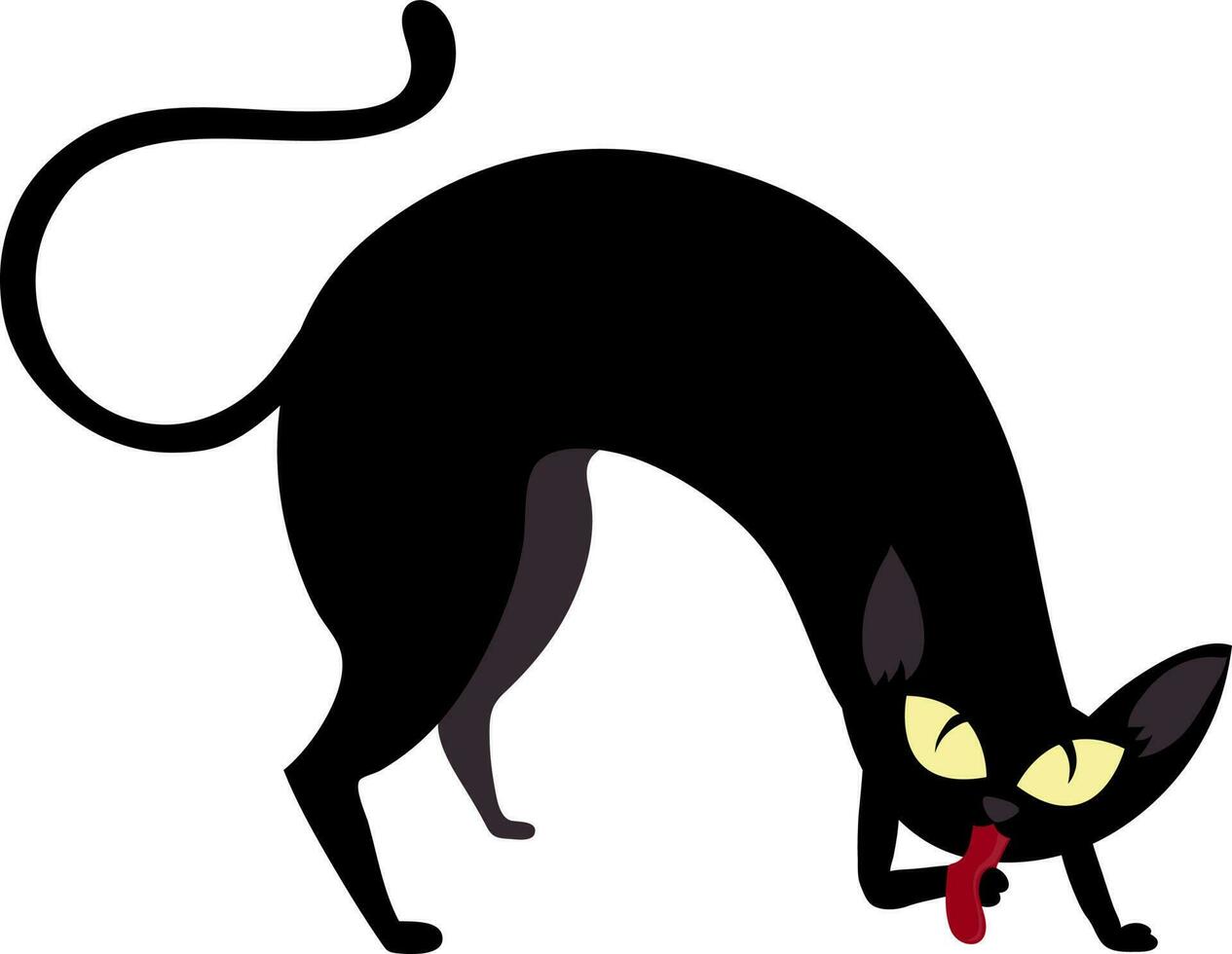 Illustration von unheimlich Katze mit rot Zunge. vektor