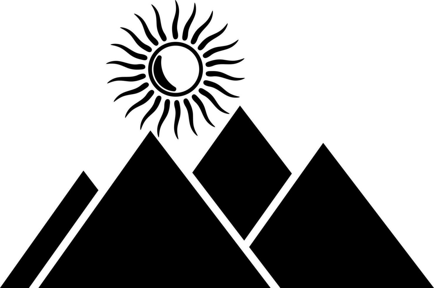 Berg mit Sonne, eben Zeichen oder Symbol. vektor