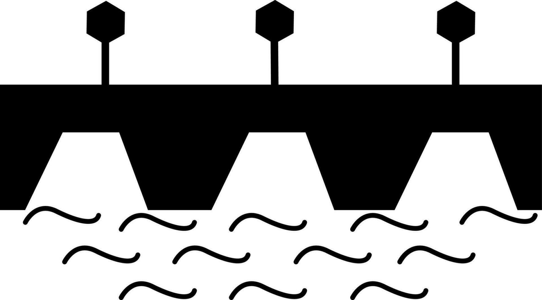 schwarz Farbe Symbol von Brücke mit Wasser und Straße Lampe. vektor