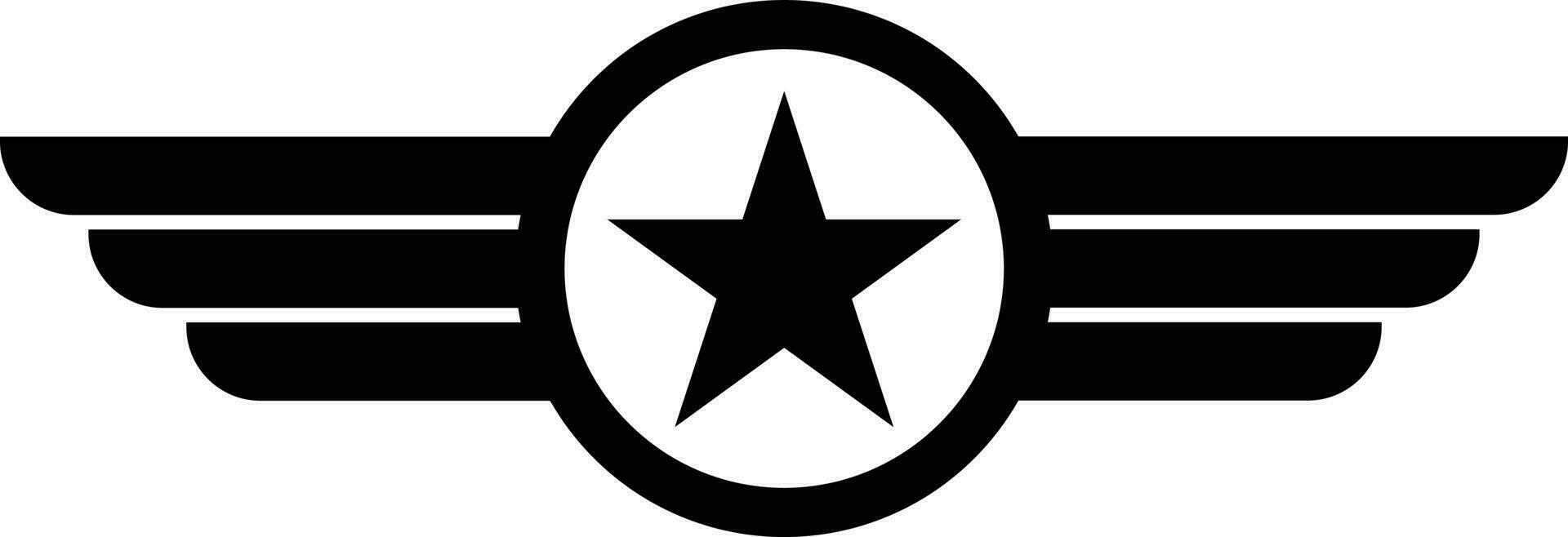 Star mit Flügel Logo Vektor Illustration. Militär- und Heer geflügelt Abzeichen. Luftfahrt Flügel Symbol